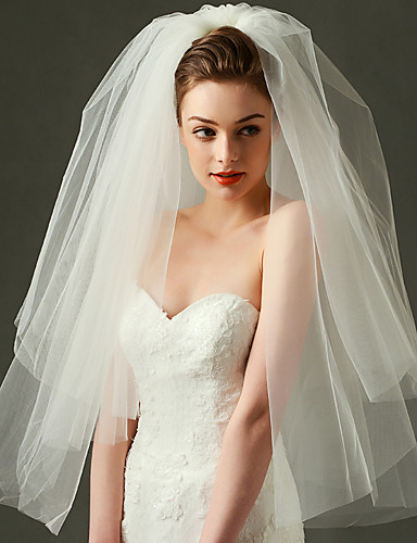 Three Tier Cut Edge Wedding Veil Elbow Veils Fingertip Veils Tulle