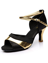 お買い得  -女性用 ラテン用シューズ / 社交ダンス / サルサ用シューズ サテン サンダル ベックル カスタムヒール オーダーメイド可 ダンスシューズ レッド / シルバー / ゴールド / レザー / レザー