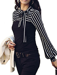 preiswerte -Damen Gestreift - Grundlegend Übergrössen Bluse, Ständer Schleife Lantern Sleeve / mit feinen Streifen
