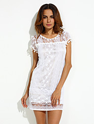 voordelige -Dames Uitgaan Verfijnd Recht Kant Jurk - Effen Mini Zwart / Slank