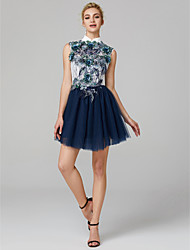 abordables -Corte en A Cuello Alto Corta / Mini Encaje sobre tul Fiesta de Cóctel Vestido con Apliques por TS Couture®