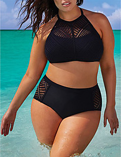 Χαμηλού Κόστους Μπικίνι &amp; Μαγιό-Γυναικεία Μονόχρωμο Μαύρο Μπικίνι Μαγιό - Μονόχρωμο Αγνό Χρώμα, Δαντέλα XXXXL XXXXXL XXXXXXL Μαύρο / Χωρίς Μπανέλα / Sexy