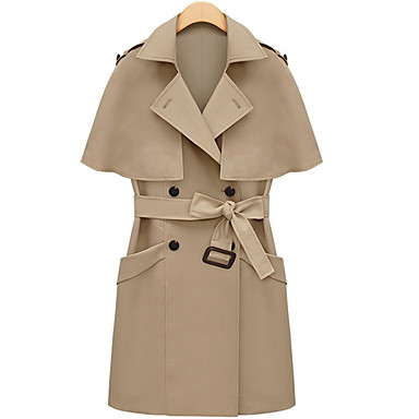 Women's Belted Detachable Cape Coat with Button and Pocket Detail ...