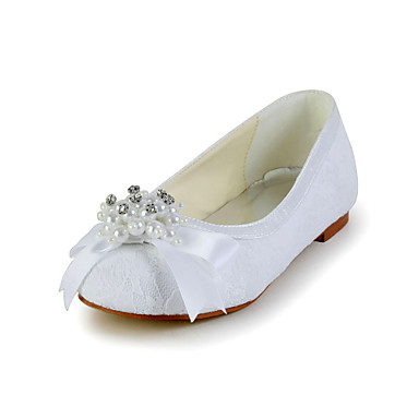 Pretty Lace Flat Heel Closed-toes Flats with Bowknot and Imitation ...