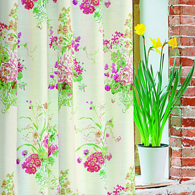 Country Two Panels Floral Botanical Green Pink White Bedroom Polyester ...