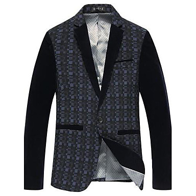 Men's Long Sleeve Regular Blazer , Cotton/Cotton Blend Plaids & Checks ...
