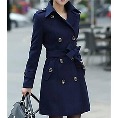 Women's Blue / Red / Beige Coat , Casual Long Sleeve Wool Blends ...