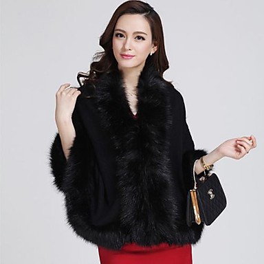 Women's Loose Cardigan Sweater Wrap Cape Faux Fur Cloak Coat 2273913 ...