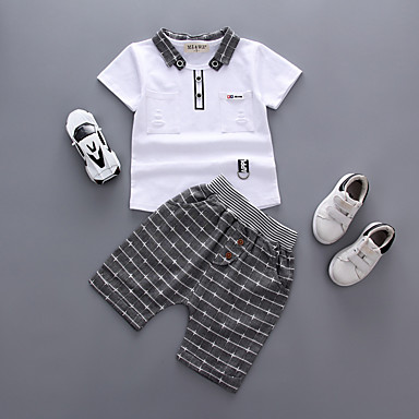  Baby Boys' Casual / Active Daily / Going out Solid Colored Short Sleeve Regular Cotton / Acrylic Clothing Set White / Toddler