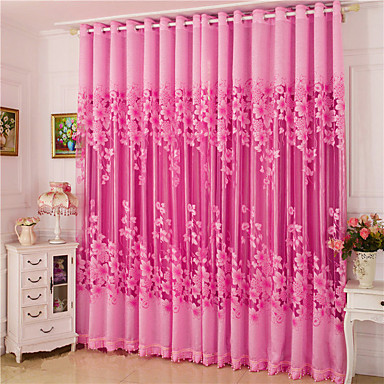 Cortinas Cortinas Dos Paneles Sala Floral 100% Poliéster Jacquard