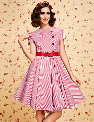 TS VINTAGE 1950s Button Stripe Belted Dress 279426 2018 – $73.49