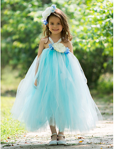 A-Line Ankle Length Flower Girl Dress - Rayon Spaghetti Straps with ...