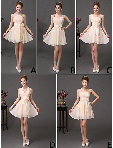 A-Line Straps Short / Mini Chiffon Bridesmaid Dress with Sequin ...