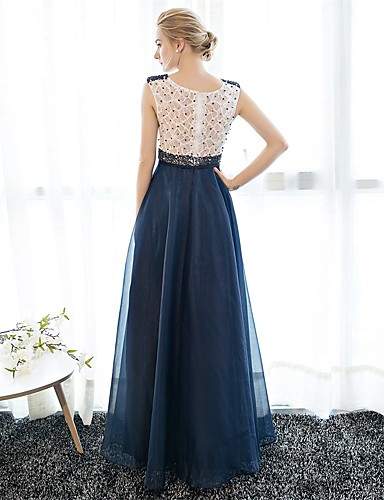  Sheath / Column Illusion Neckline Floor Length Tulle Over Lace Prom / Formal Evening Dress with Pearl Detailing by LAN TING Express