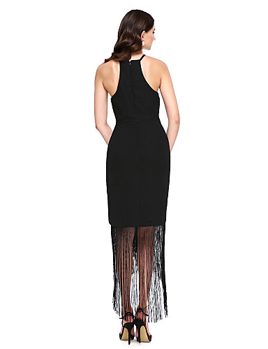 Sheath / Column Jewel Neck Asymmetrical Georgette Bridesmaid Dress with ...