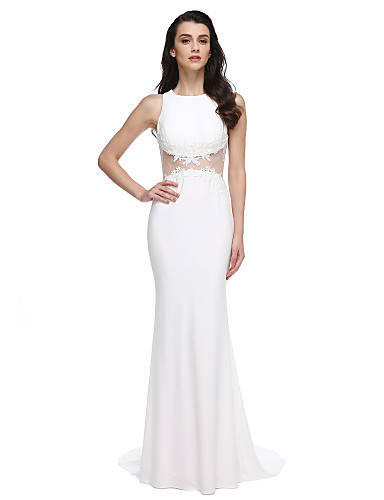 Mermaid / Trumpet Jewel Neck Sweep / Brush Train Jersey Prom Formal ...