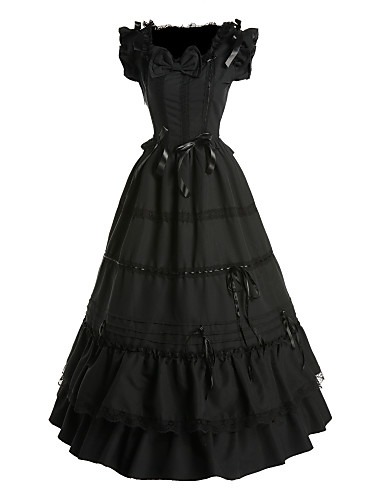 Gothic Lolita Dress Princess Satin Women's Dress Cosplay Black ...