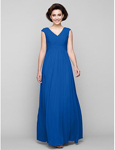 A-Line V Neck Floor Length Chiffon Mother of the Bride Dress with ...