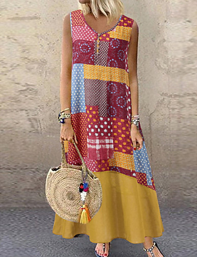 Women's Tunic Dress - Geometric Red Yellow Wine XXXL XXXXL XXXXXL ...