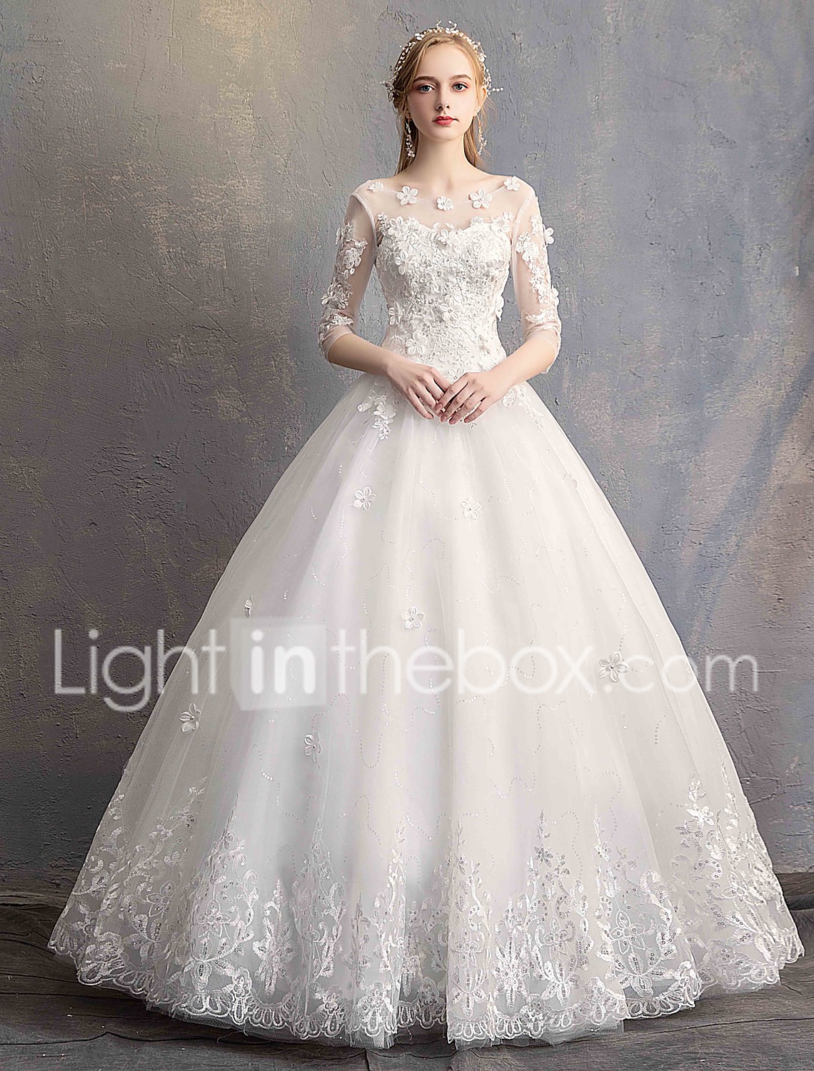 Ball Gown Scoop Neck Floor Length Lace Tulle Lace Over Satin